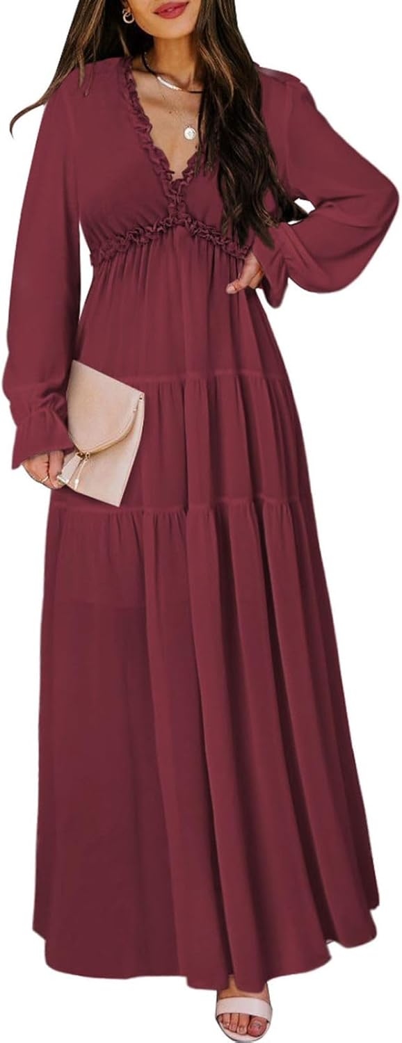 BLENCOT Womens Casual Boho Deep V Neck Short Sleeve Dress