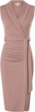 GRACE KARIN Women's Sleeveless Ruched Bodycon Midi Dress - Office