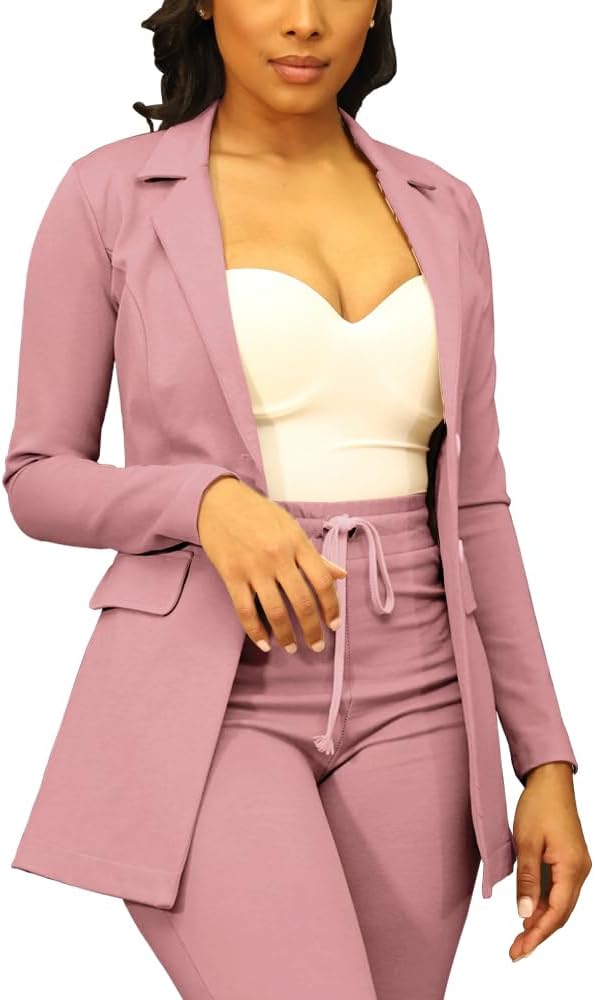PINSV Women Casual Blazer Open Front Long Sleeve Work Jacket