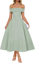 ZESICA Off Shoulder Cocktail Midi Dress - Elegant Fit and Flare Formal