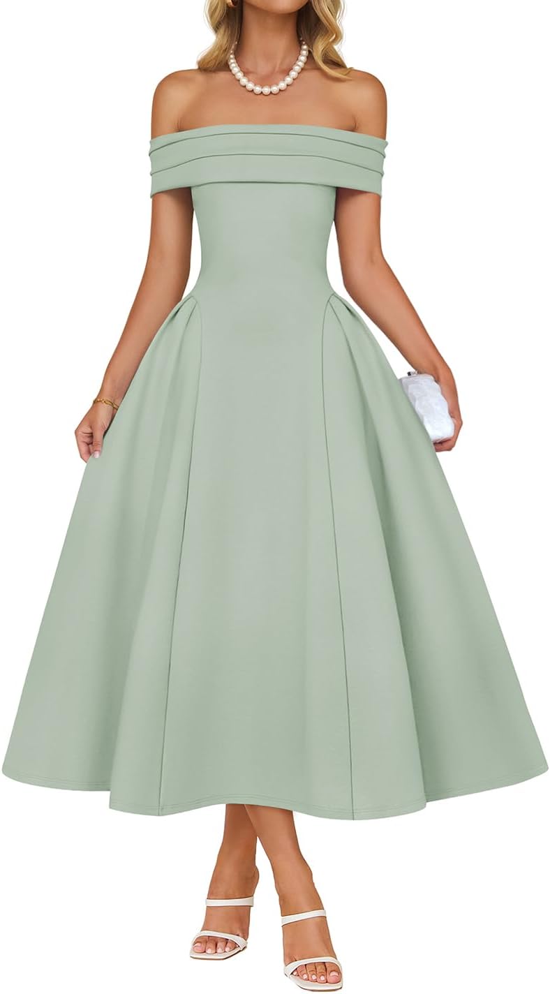 Elegant Off Shoulder Midi Dress for Women by ZESICA