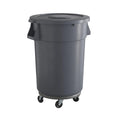 44 Gallon Gray Round Commercial Trash Can with Lid and Dolly
