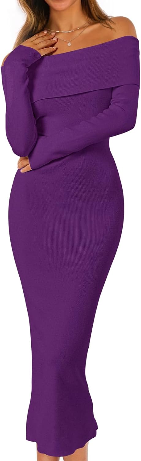 MEROKEETY Women's Off Shoulder Bodycon Sweater Dress for 2025