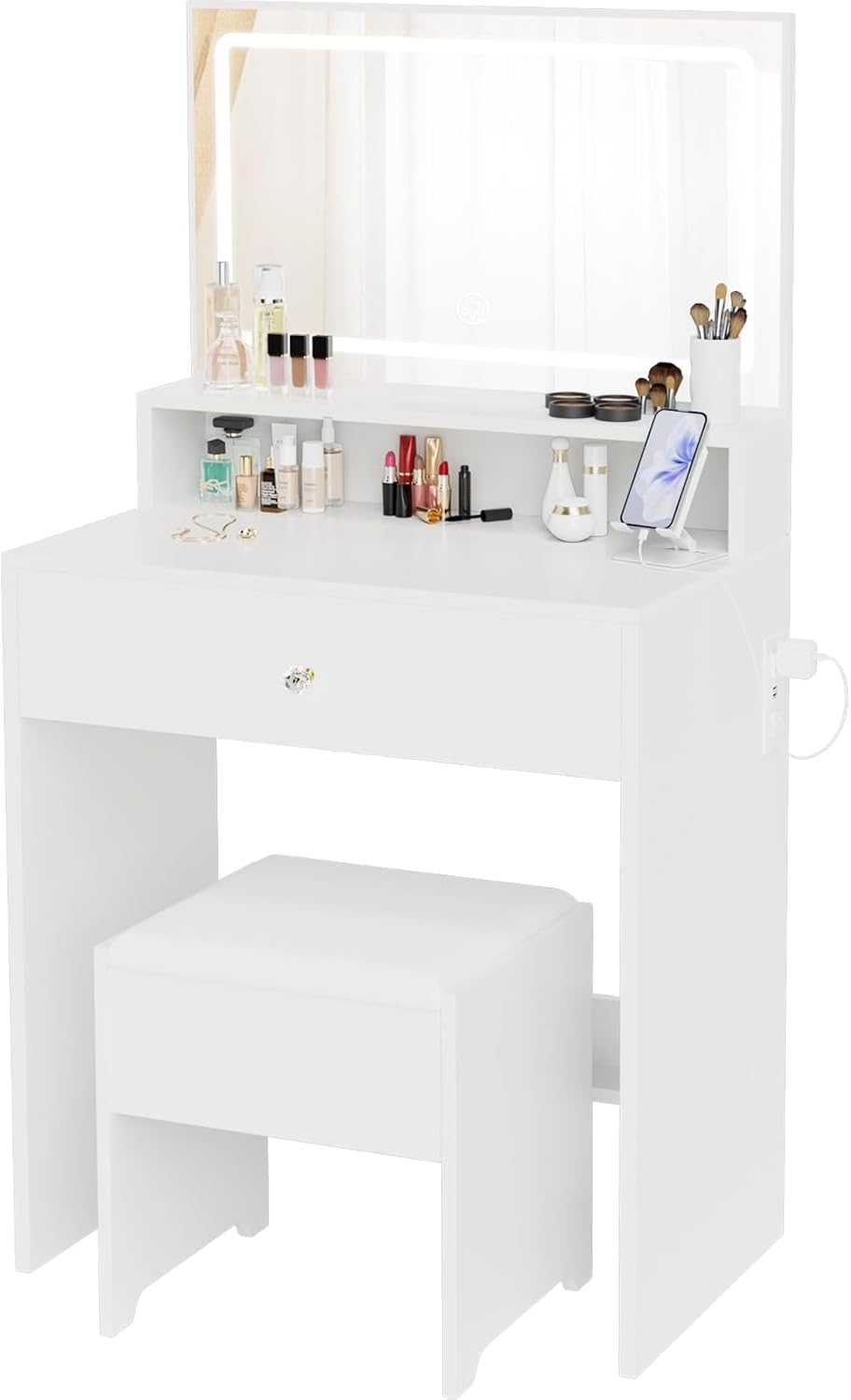 Cute Kids Vanity Set with Lights & Chair by KAI-ROAD