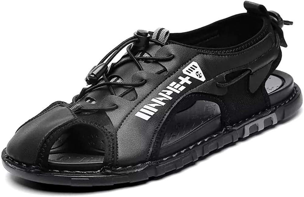 OHCHSH Men's Leather Closed Toe Sport Sandals