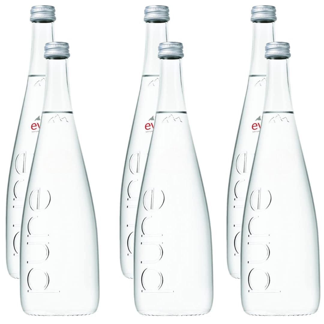 Eviian Natural Mineral Water Glass Bottle Pack of 6 for Elegance