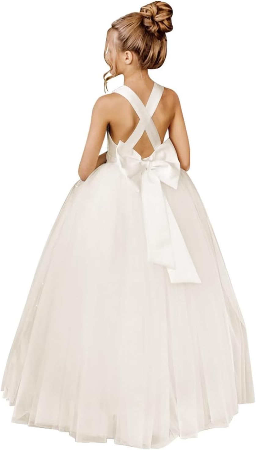 JISISANG Crossed Straps Flower Girl Dress for Special Occasions