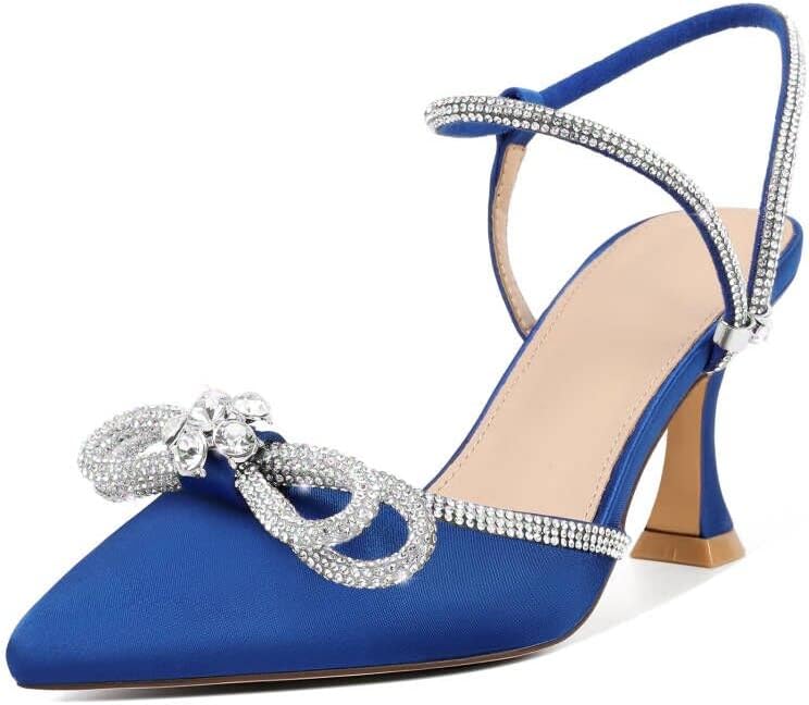 Susanny Women's Closed Toe Rhinestone Wedding Low Heel Pumps