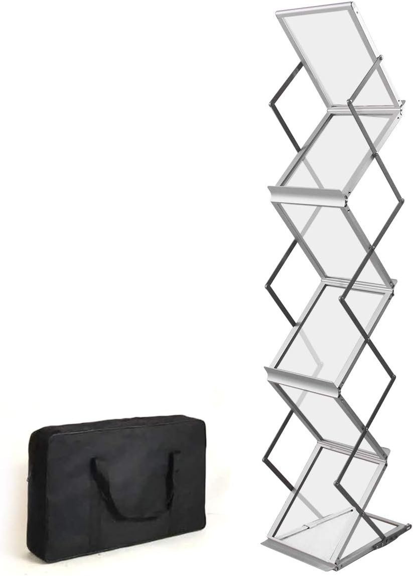 HUAZI Foldable Aluminum Magazine Rack for Trade Shows and Offices