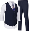 Wehilion Men's 2-Piece Vest and Pants Suit - V-Neck Slim Casual