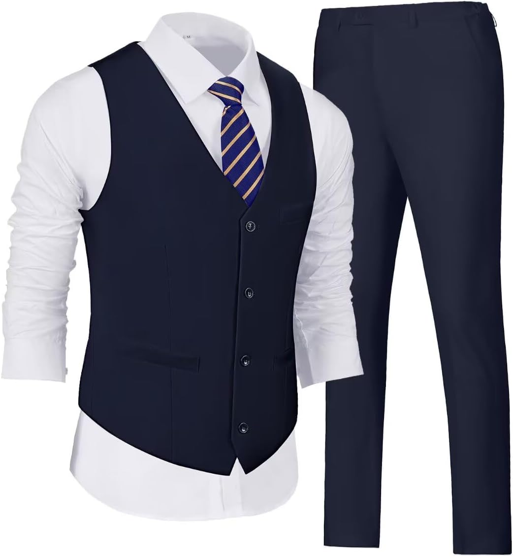 Wehilion Men's 2 Piece Vest Pants Set for Casual and Formal Wear