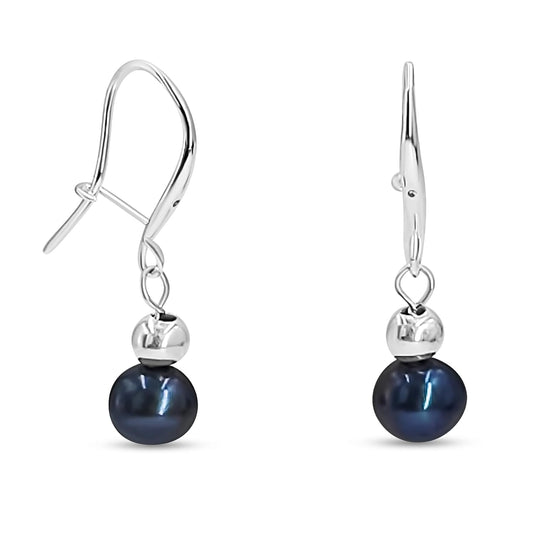 Real Freshwater Black Pearl Drop Earrings in Sterling Silver