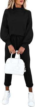 Fixmatti Women's 2 Piece Outfits Long Sleeve Pullover Sweatshirt neck