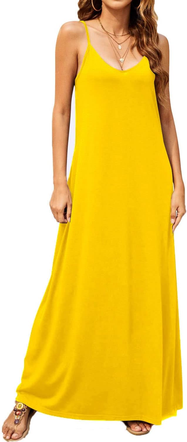 Supnier Women's Summer Maxi Dress with Pockets and V-Neck Style