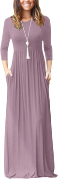 Women's Long Sleeve Loose Maxi Dress with Pockets - Comfortable Formal