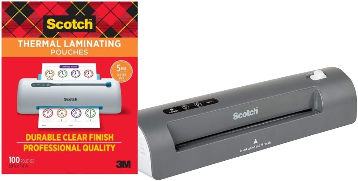 Scotch Thermal Laminator TL901X Bundle with 100 Pouches