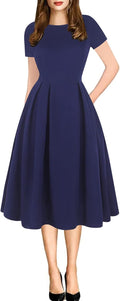 Women's Vintage Patchwork Puffy Swing Dress - Elegant Everyday Wear