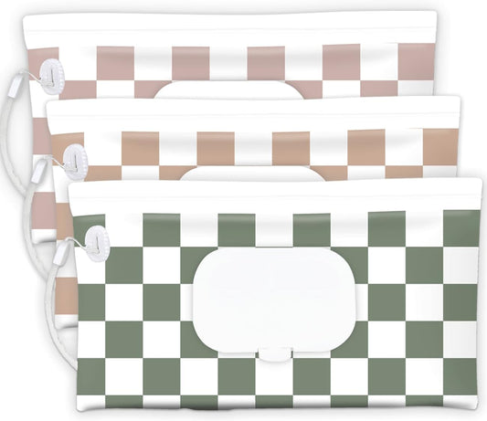 Checkered Design Baby Wipe Holder Trio for On-the-Go Bliss