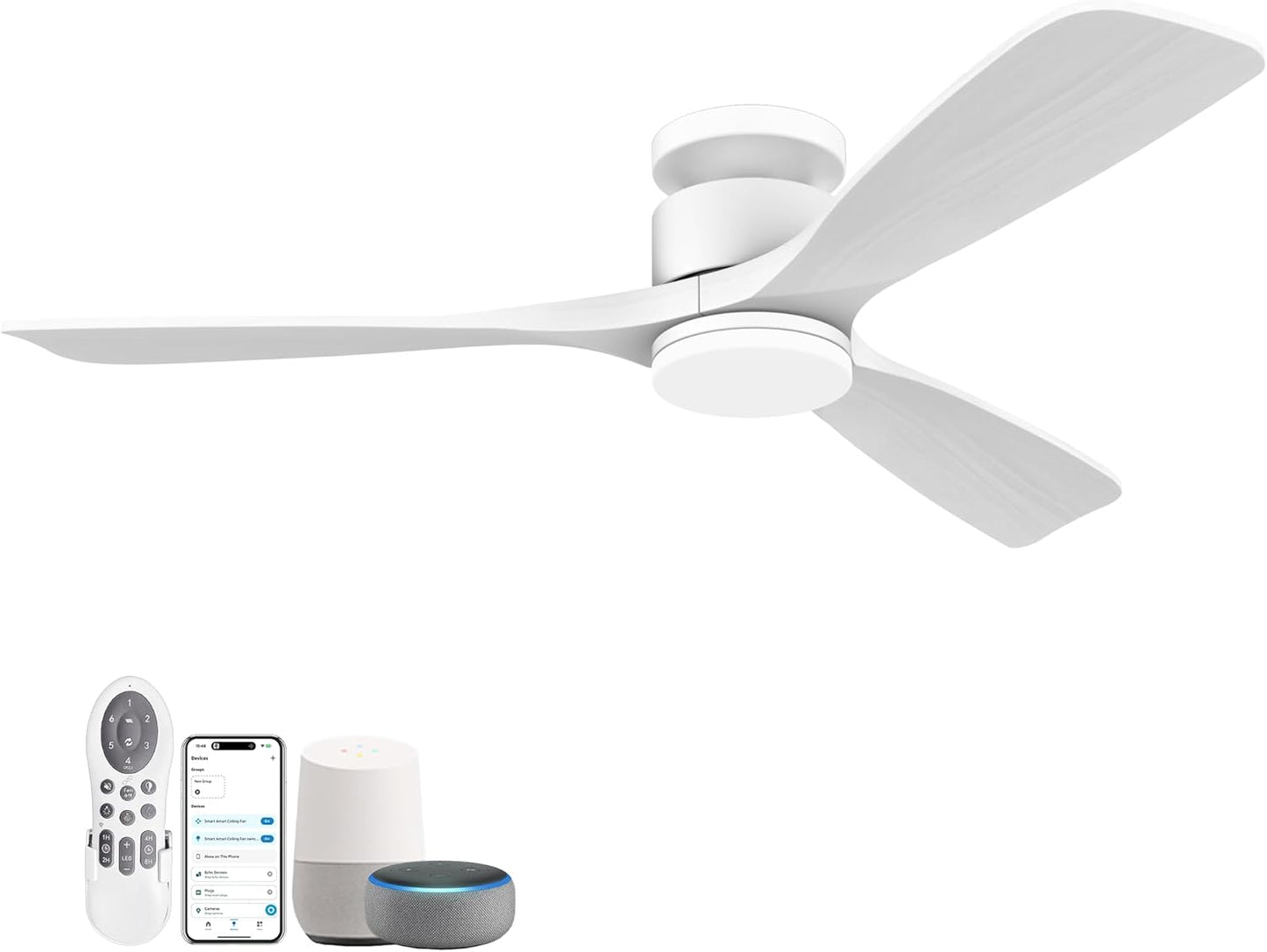52 Inch Smart Low Profile Ceiling Fan with Lights and Remote