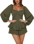 LYANER Women's Lantern Sleeve Ruffle Tie Waist Romper (Style 52P2)