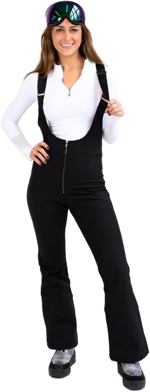 Verta Womens Black Snow Bib: Flare Ski Snowsuit
