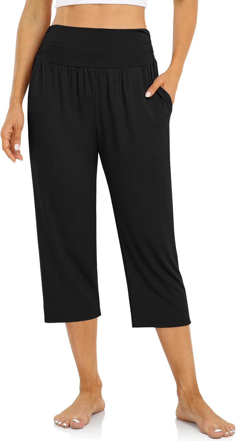 UEU Women's Summer Comfy Capri Pants with Pockets