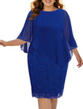 Plus Size Dresses Wedding Guest - Semi Formal Lace Cape Sheath