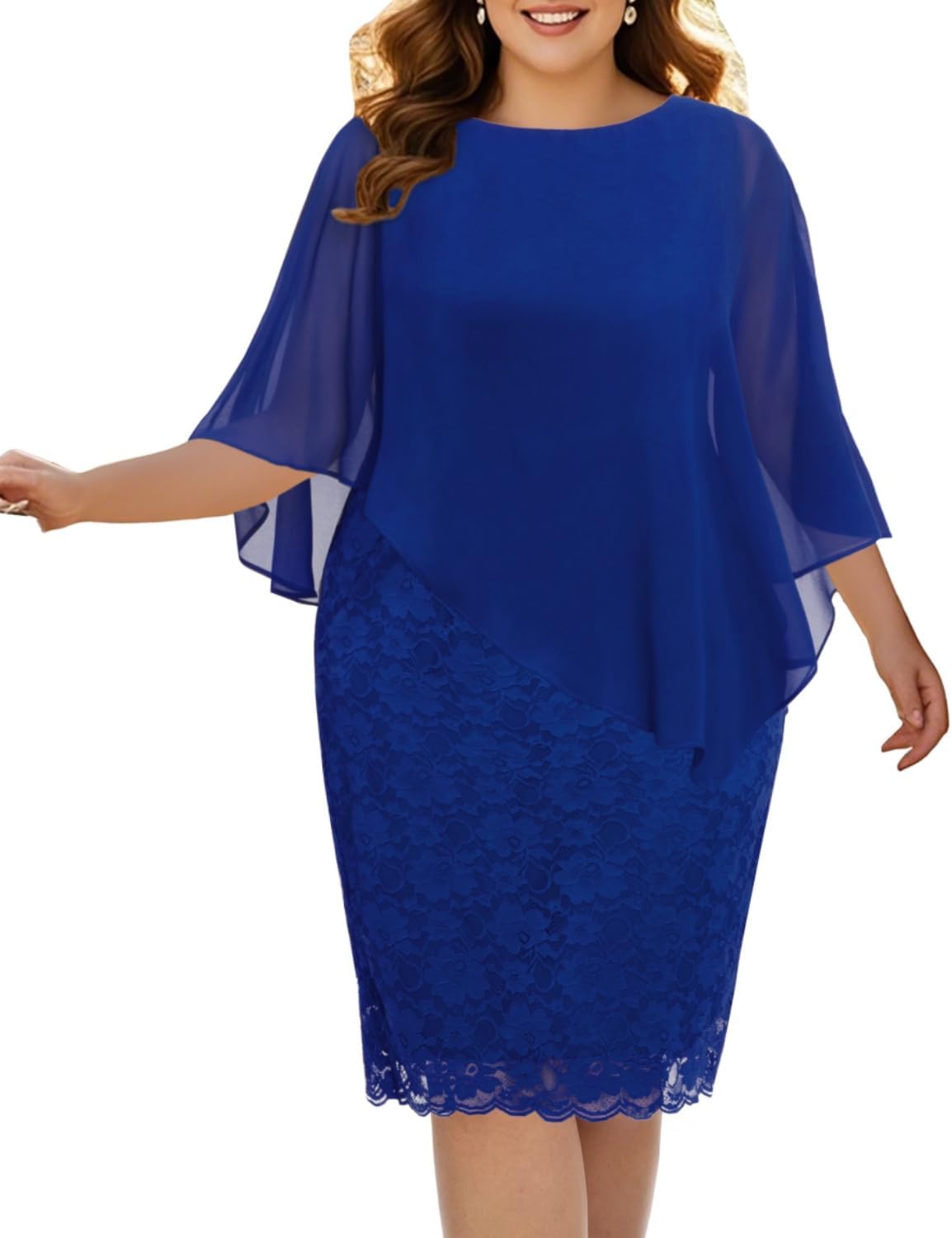 Plus Size Dresses Wedding Guest - Elegant Lace Cape Design