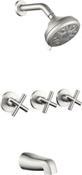 3 Handles Shower Faucet Set with Tub Spout - 10 Modes, Brushed Nickel