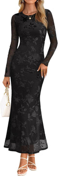 Women's Floral Mesh Bodycon Maxi Dress - Elegant Fall Cocktail Wear