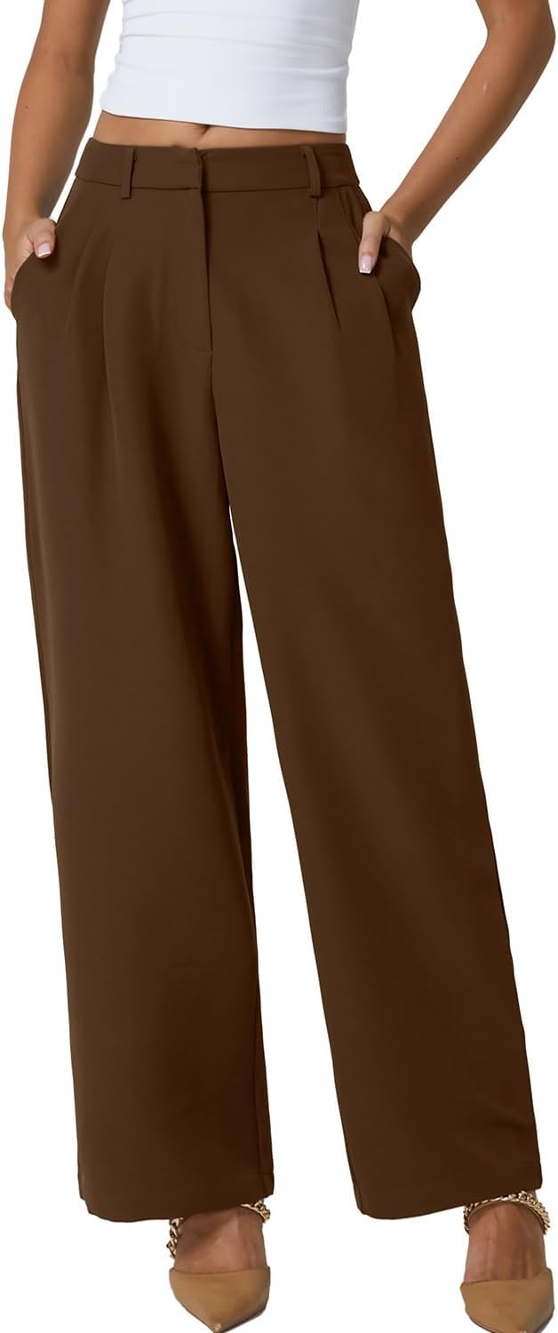 QINSEN Wide Leg Dress Pants for Women High Waisted Style