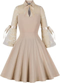Women's Vintage Polka Dot 1950s Audrey Retro Prom Dress - Mesh Sleeve