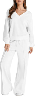 Women 2 Piece V Neck Sweatsuit Tracksuit Set - Wide Leg Comfort
