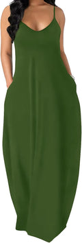 OFEEFAN Women's Maxi Dress Spaghetti Strap with Pockets - Comfortable