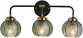 3-Light Bathroom Vanity Light Black with Green Glass Shade - Mid