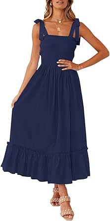 ZESICA Women's Summer Boho Maxi Dress with Ruffle Details