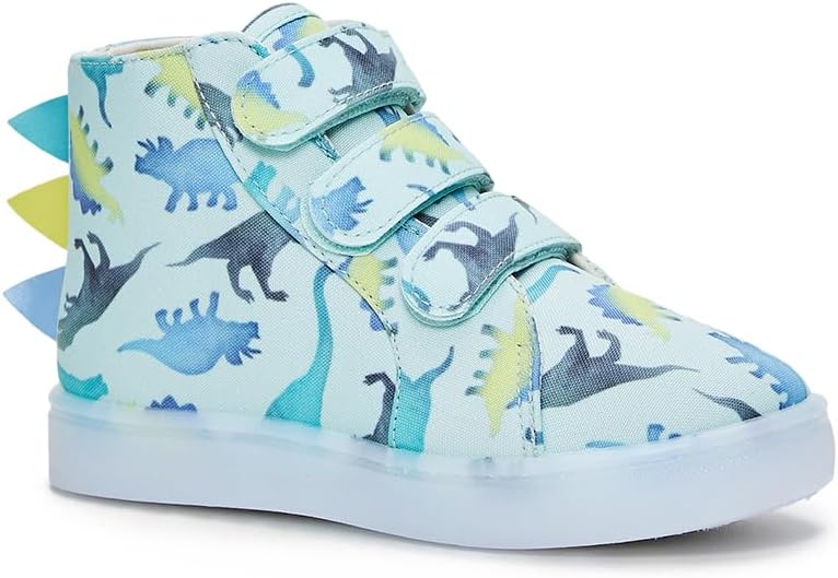 FabKids Boys Light Up Sneakers with Cute Dinosaur Design