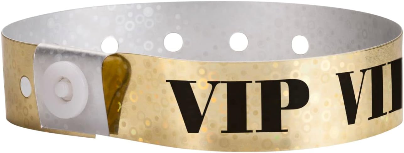 500 Premium Holographic Gold Secure Snap Wristbands for Events