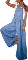 chouyatou Women's Loose Adjustable Strap Wide Leg Denim Bib Overall