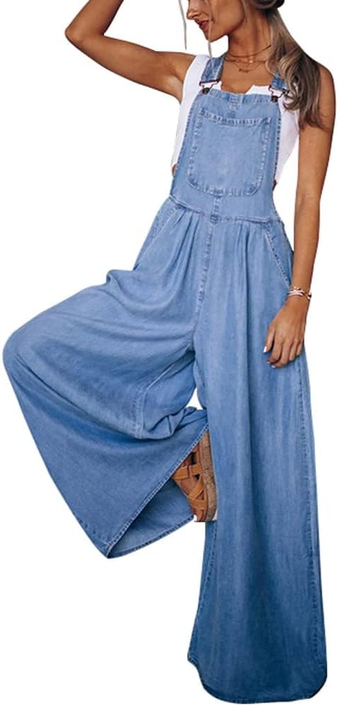 Chouyatou Women's Loose Adjustable Strap Wide Leg Denim Overalls