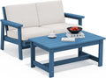 SERWALL Outdoor Loveseat Blue Frame and Khaki Cushion - Weatherproof