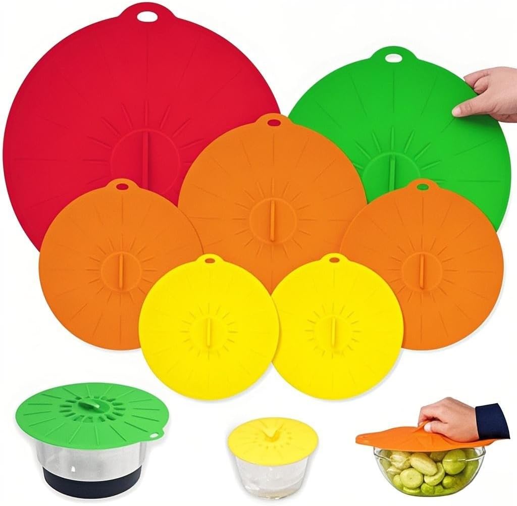 7 Pk Silicone Lids Set - Reusable, Heat Resistant for Multifunctional Food Storage