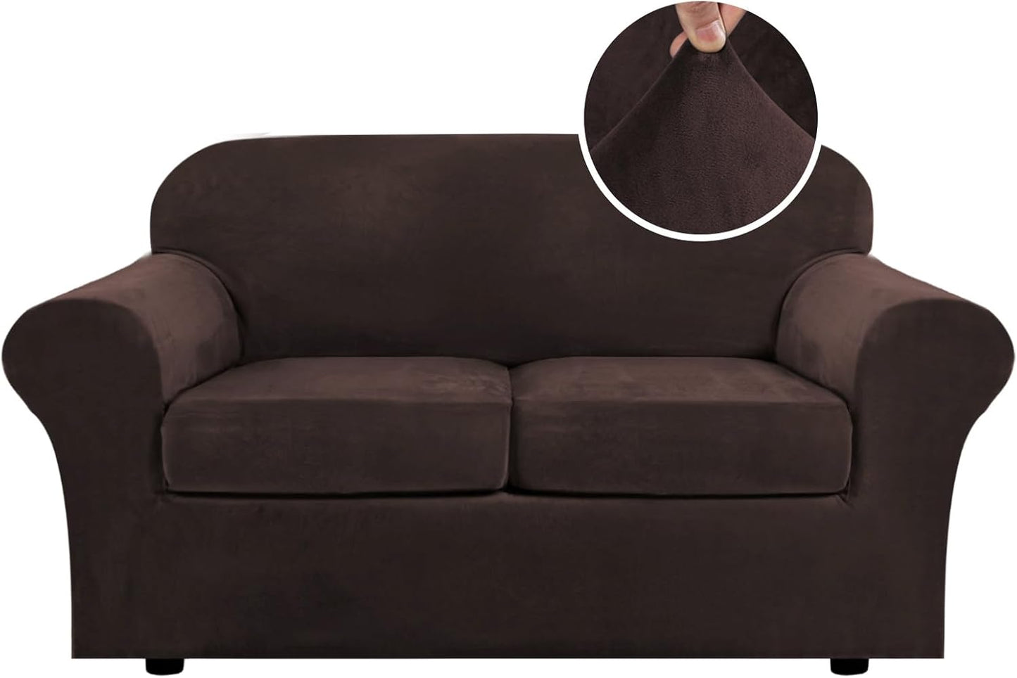 H.VERSAILTEX Real Velvet Plush 3 Piece Sofa Covers for Loveseat