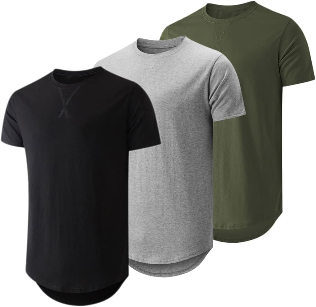 JMIERR Mens 3 Pack Cotton Hipster Longline Crewneck T-Shirt