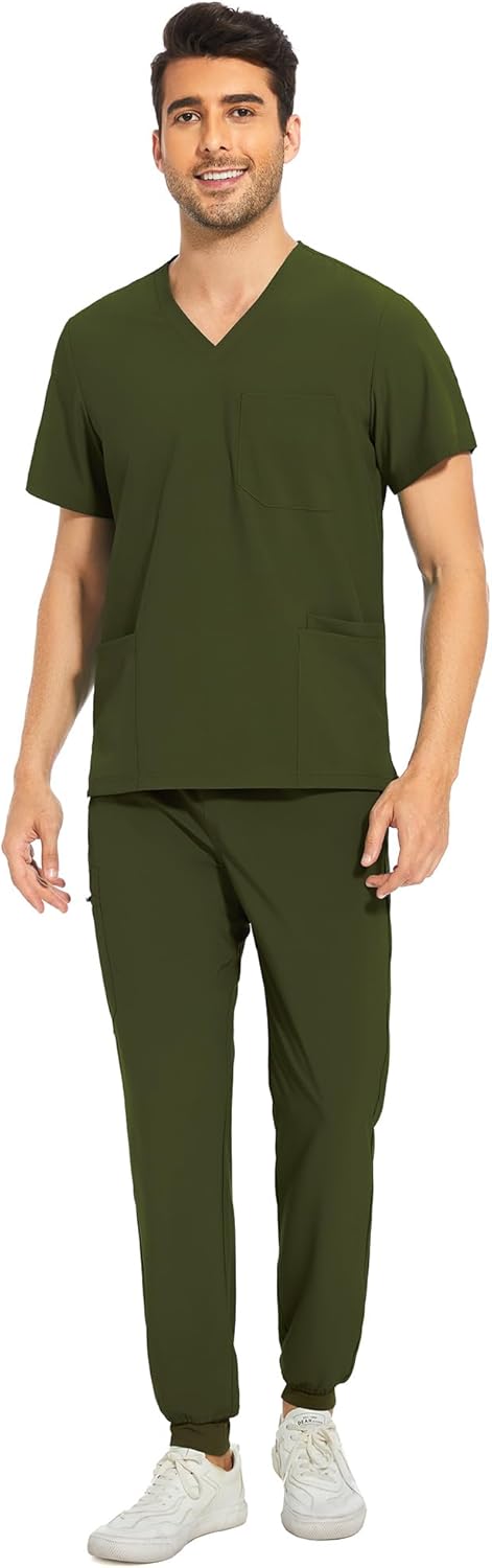 COZYFIT Men Scrubs Set with 8 Pockets for Ultimate Comfort