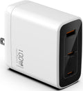 Fast 100W Dual USB-C Plus USB-A Charger - Compact 3-Port GaN Adapter