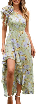 One Shoulder Floral Maxi Dress - Flowy High Low Sundress KARIN