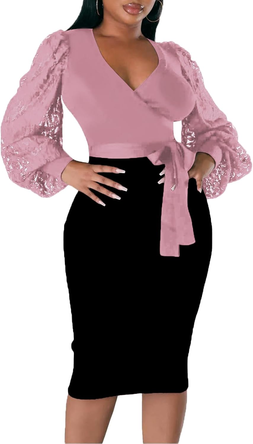 BOGURST Semi Formal Church Dresses with Bishop Sleeves and V Neck
