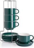8 oz Jade Porcelain Cappuccino Cups with Saucers and Stackable Stand