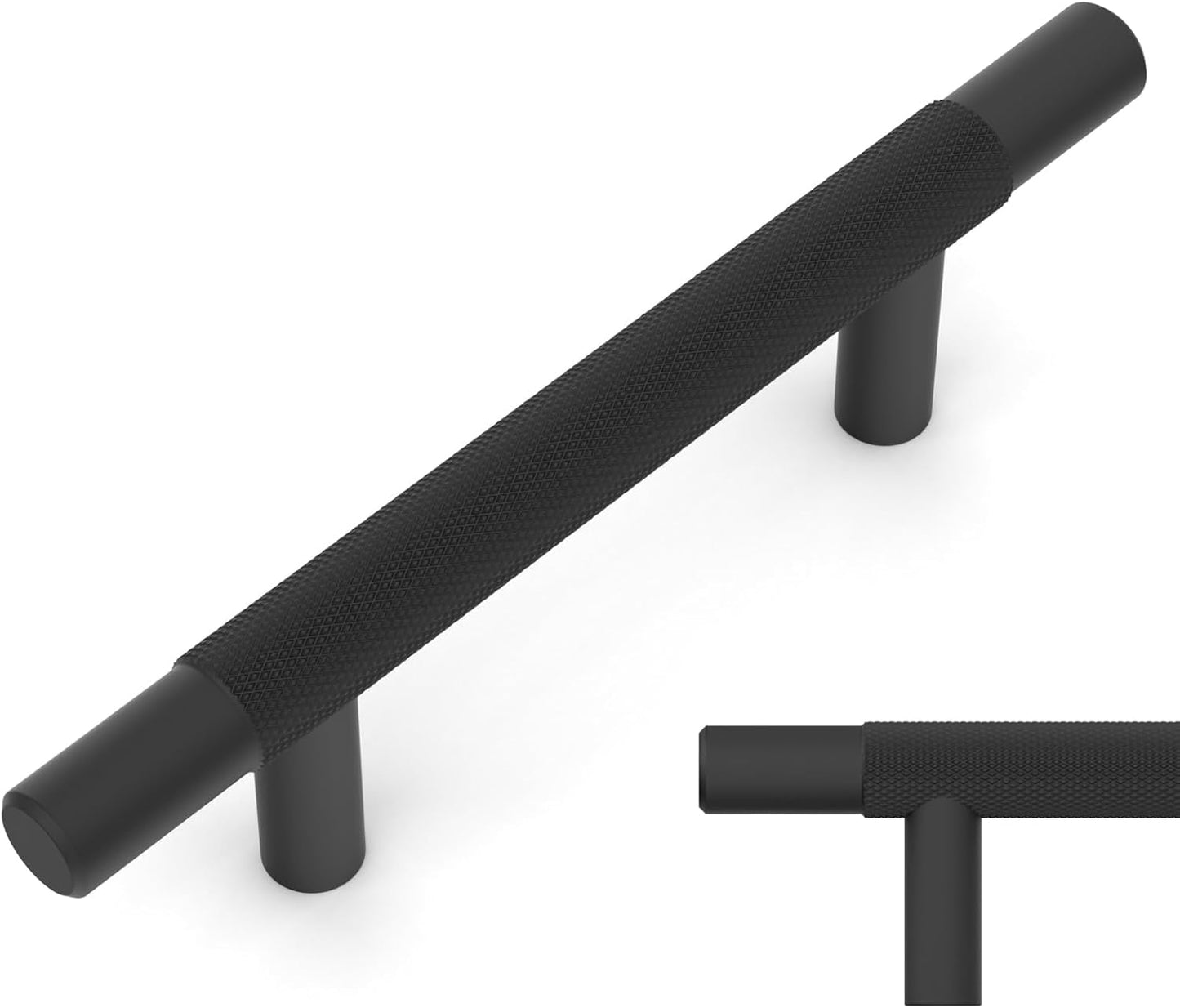 Amerdeco 10 Pack Matte Black Knurled Cabinet Pulls for Kitchen
